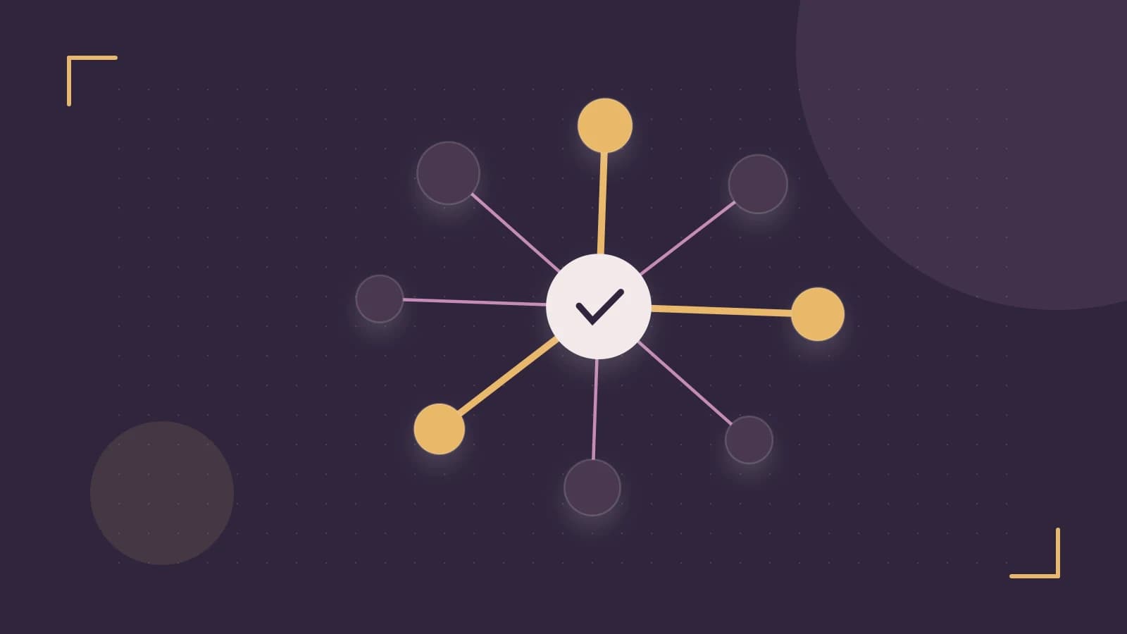 Editorial illustration of an algorithmic node graph with branching paths and a highlighted result