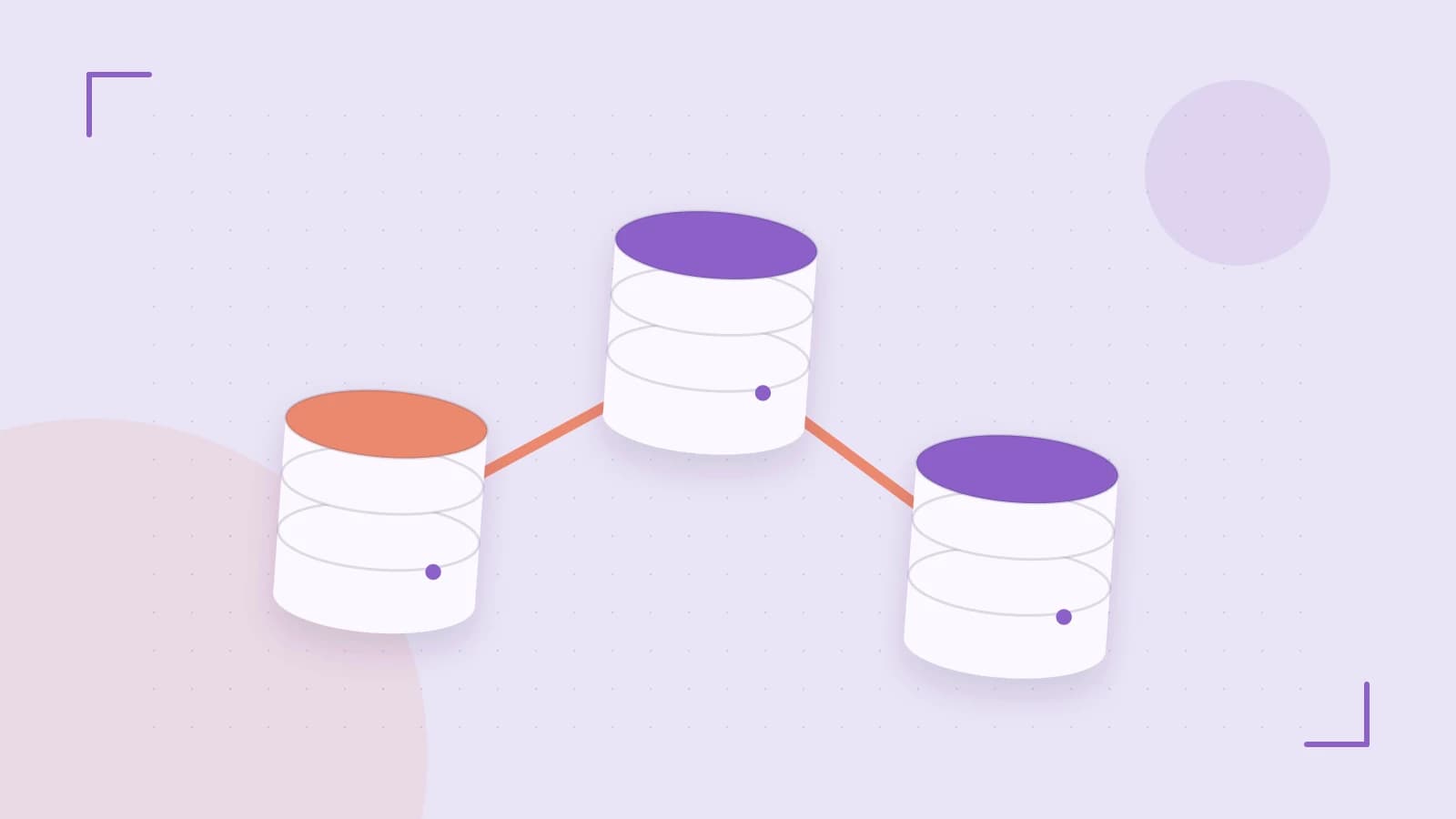 Editorial illustration of structured records, database cylinders and relationships between tables