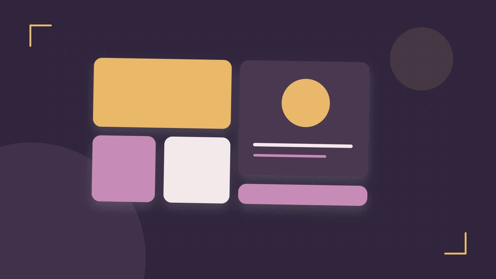 Editorial illustration of responsive browser layouts, overlapping design components and a color system