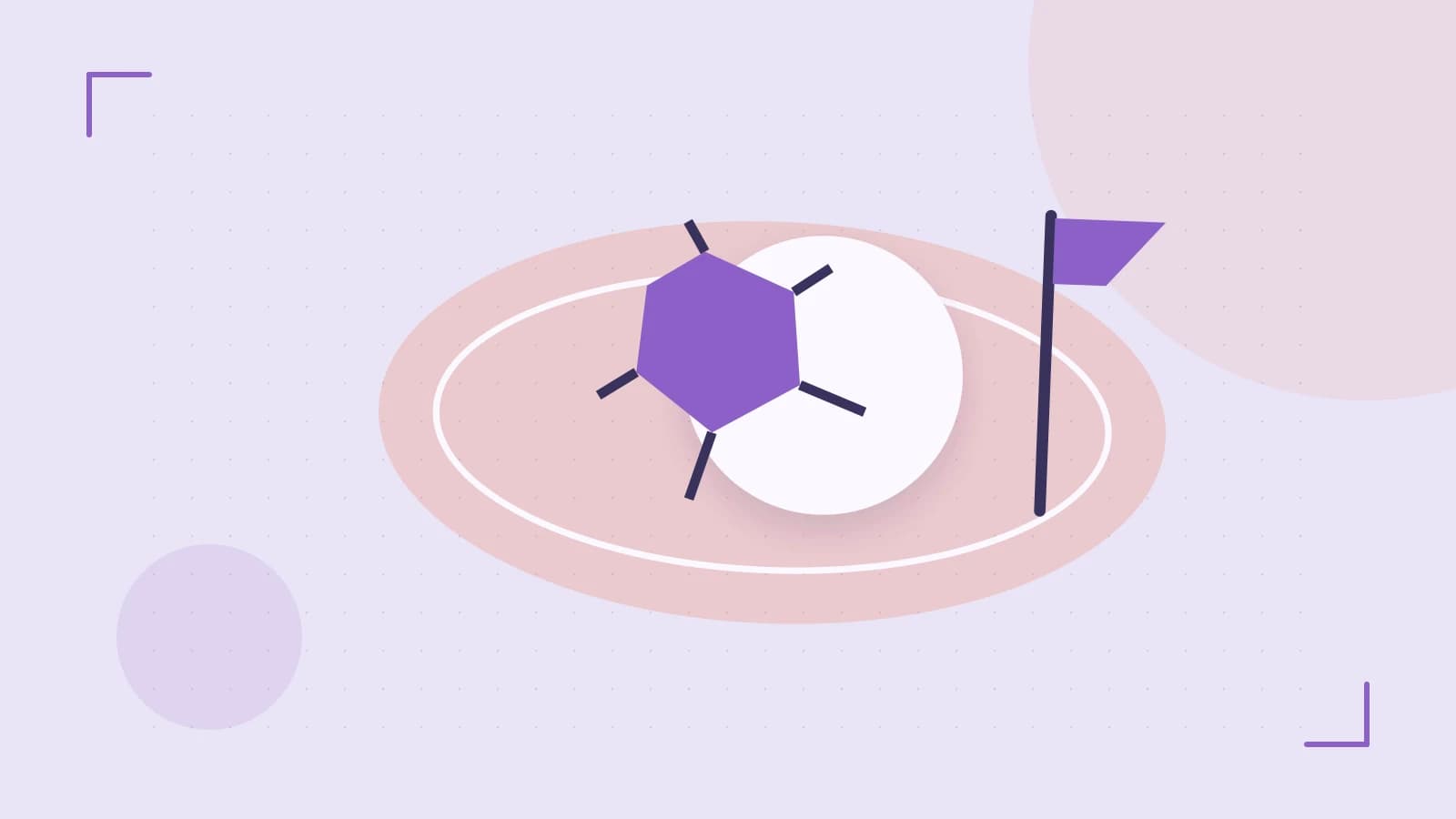 Editorial illustration of a stylized sports ball, stadium geometry and dynamic arcs