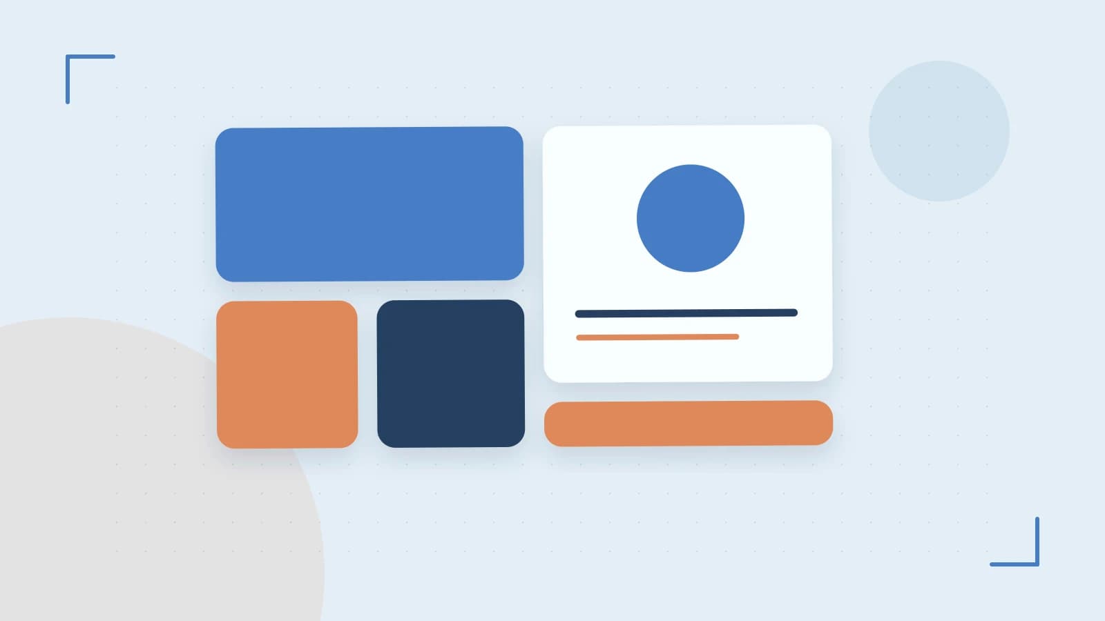 Editorial illustration of responsive browser layouts, overlapping design components and a color system