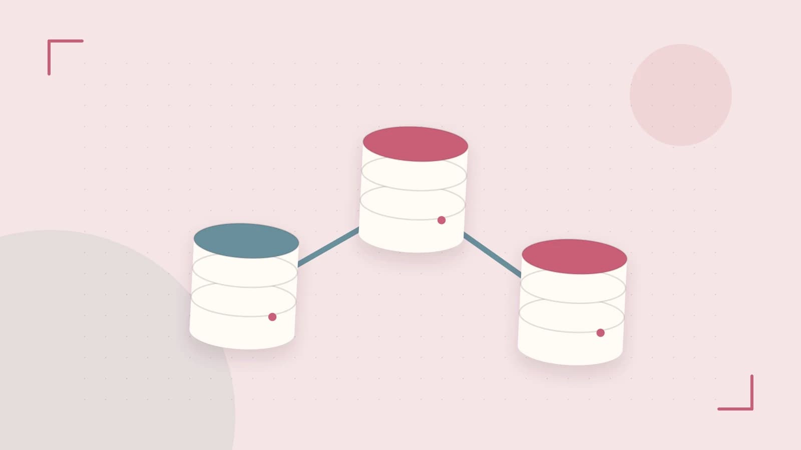 Editorial illustration of structured records, database cylinders and relationships between tables