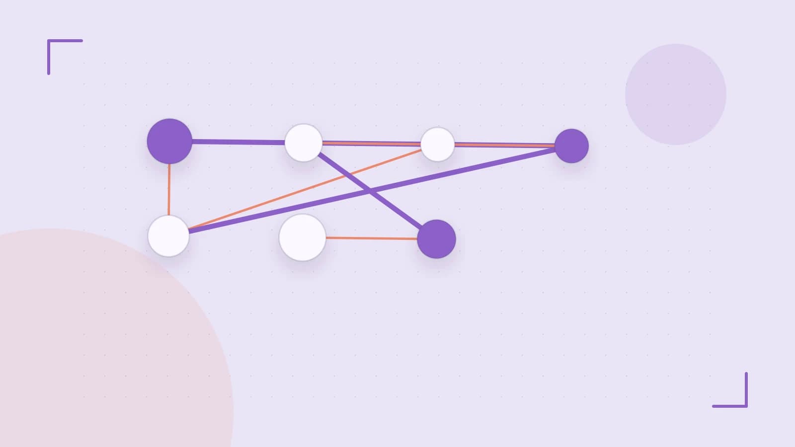 Editorial illustration of an algorithmic node graph with branching paths and a highlighted result
