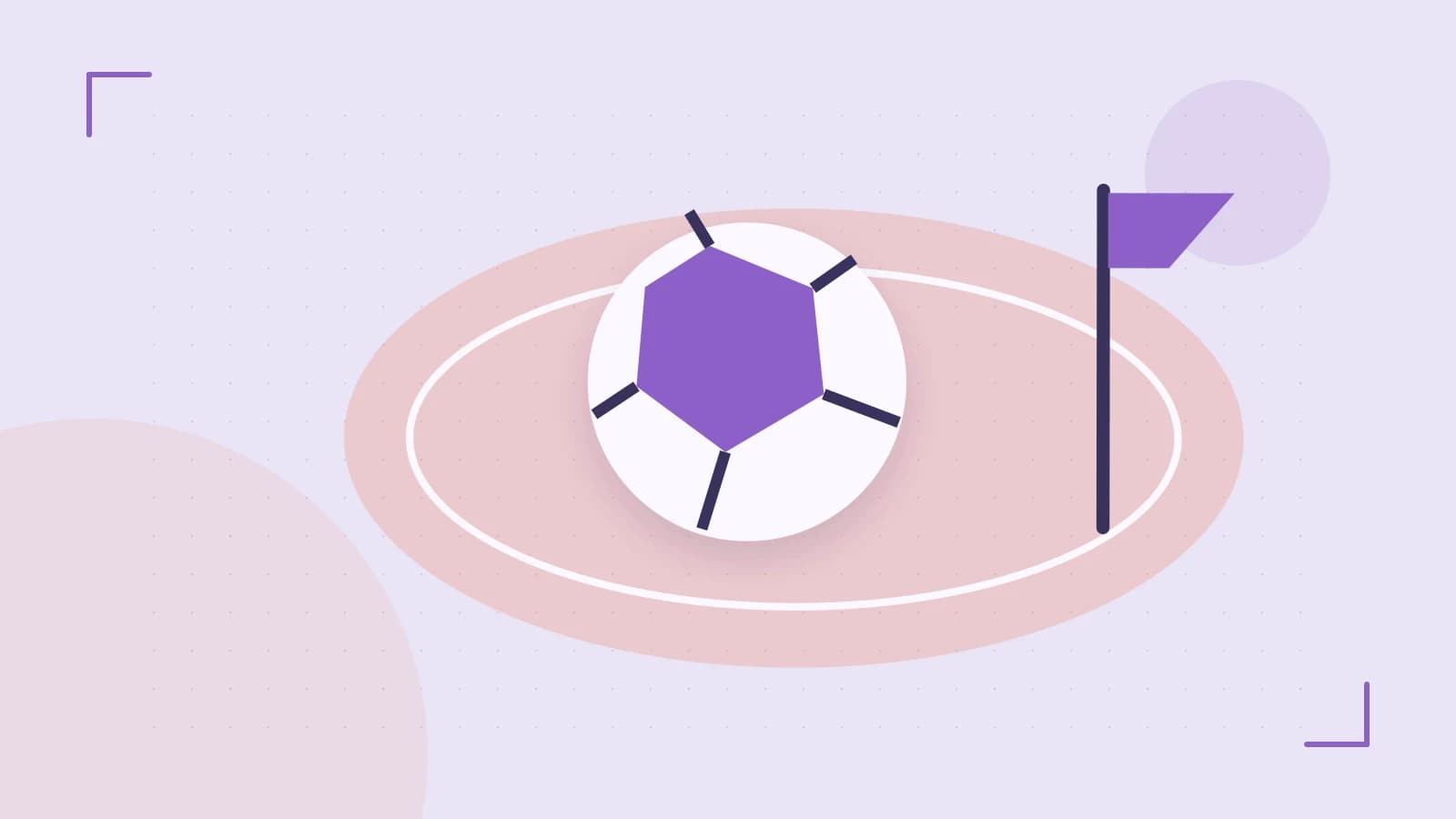 Editorial illustration of a stylized sports ball, stadium geometry and dynamic arcs