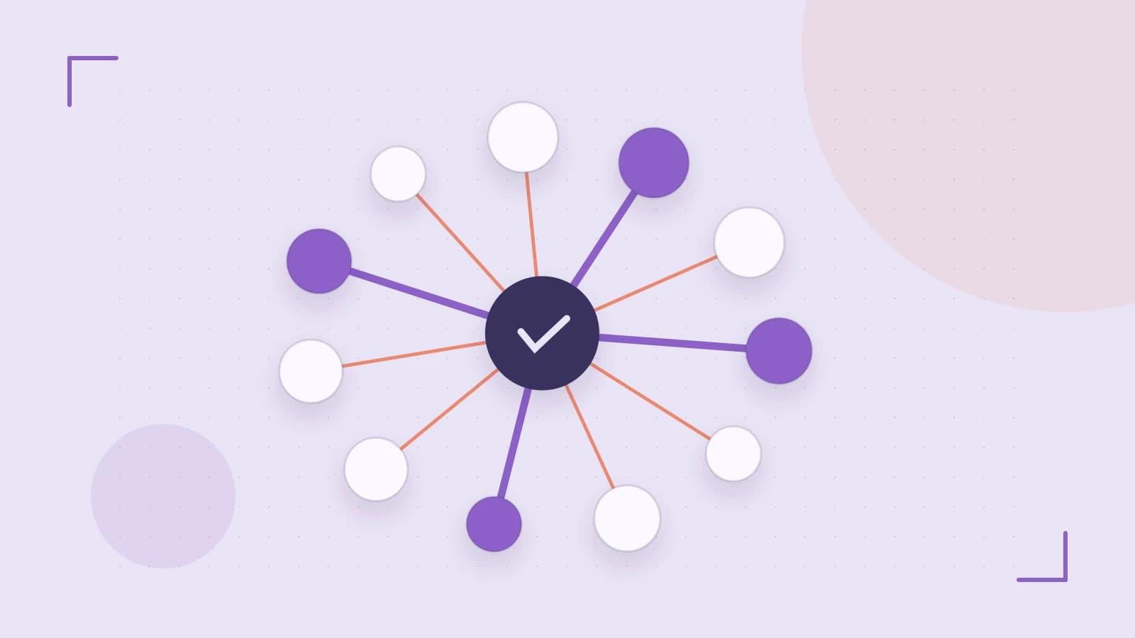 Editorial illustration of an algorithmic node graph with branching paths and a highlighted result