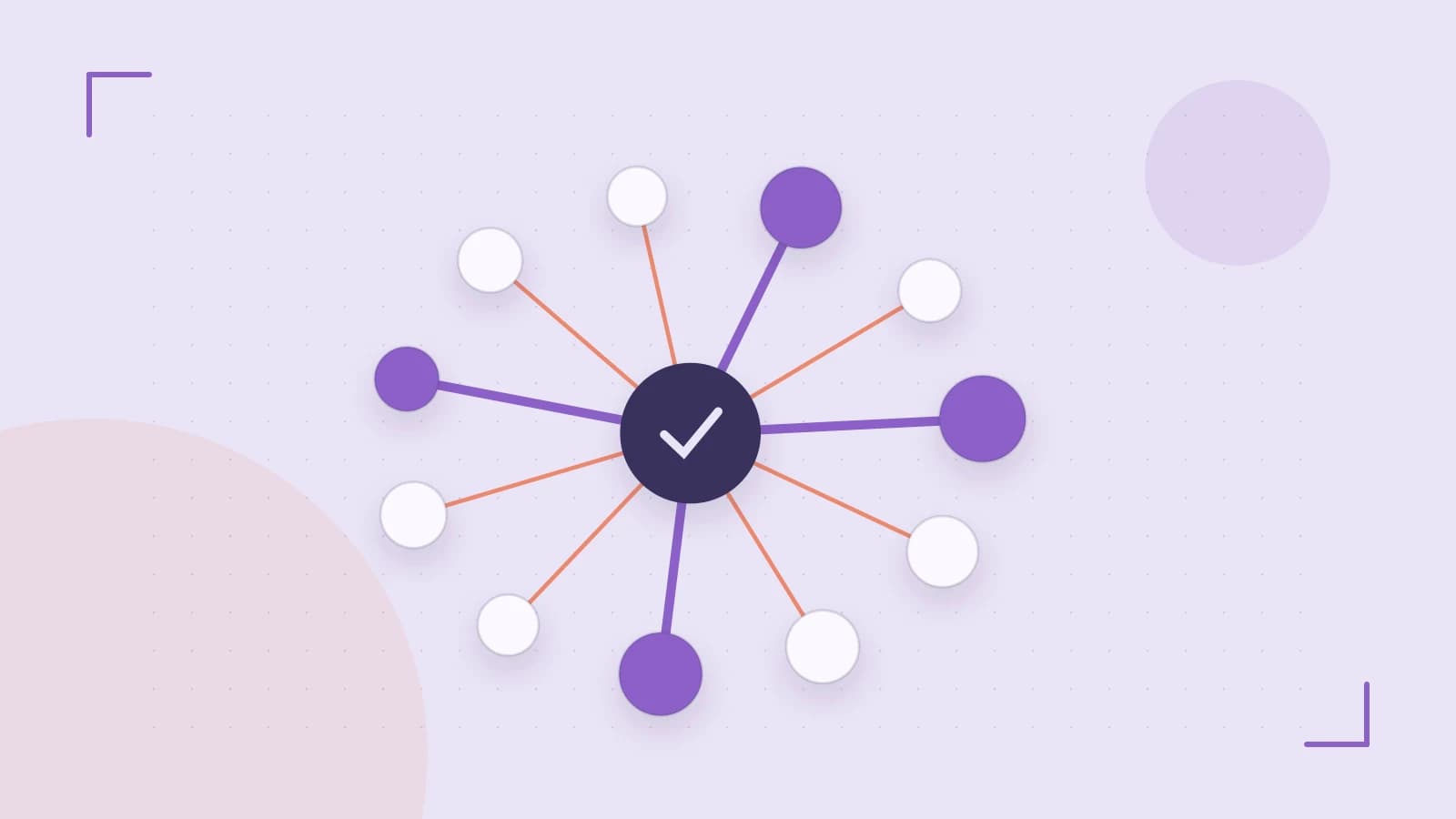 Editorial illustration of an algorithmic node graph with branching paths and a highlighted result