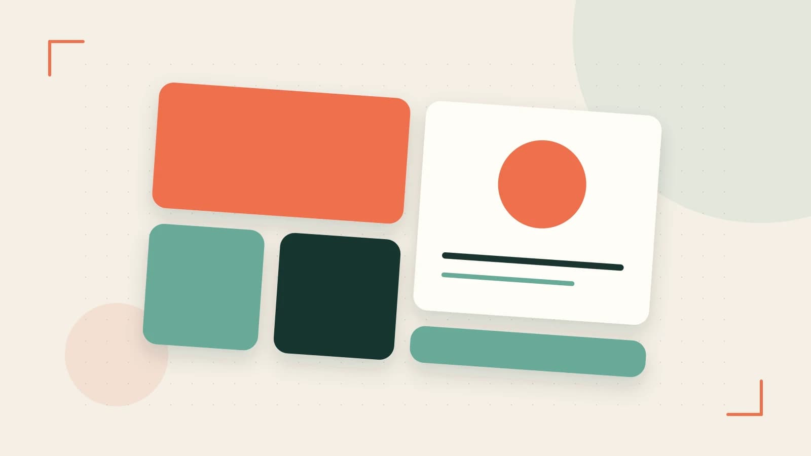 Editorial illustration of responsive browser layouts, overlapping design components and a color system