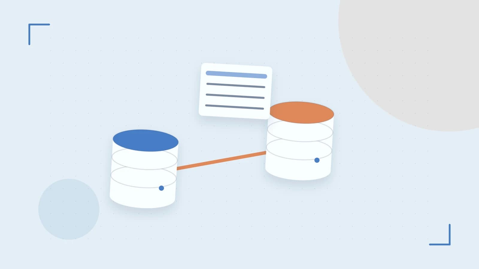 Editorial illustration of structured records, database cylinders and relationships between tables