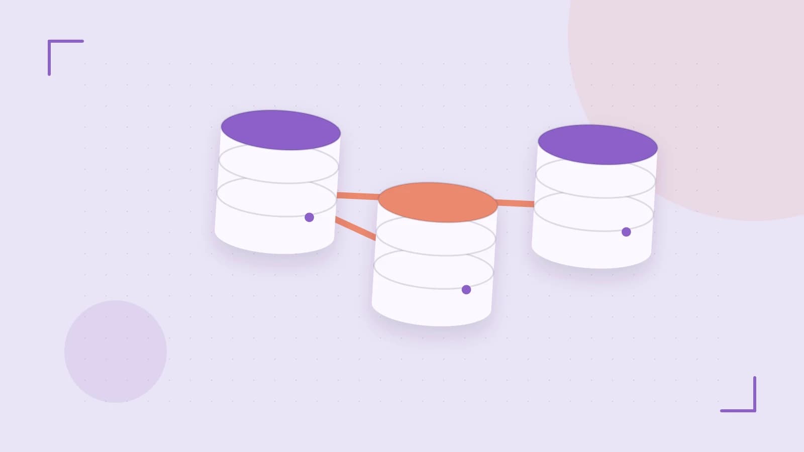 Editorial illustration of structured records, database cylinders and relationships between tables