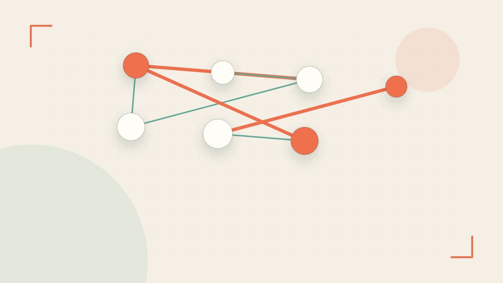 Editorial illustration of an algorithmic node graph with branching paths and a highlighted result