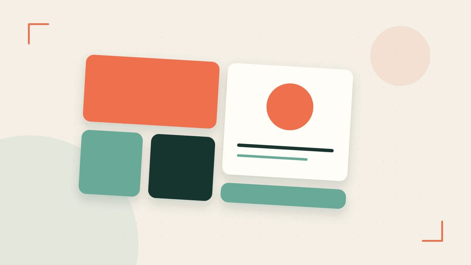 Editorial illustration of responsive browser layouts, overlapping design components and a color system