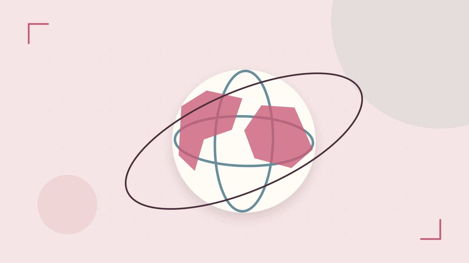 Editorial illustration of an editorial globe with meridians and layered geographic shapes