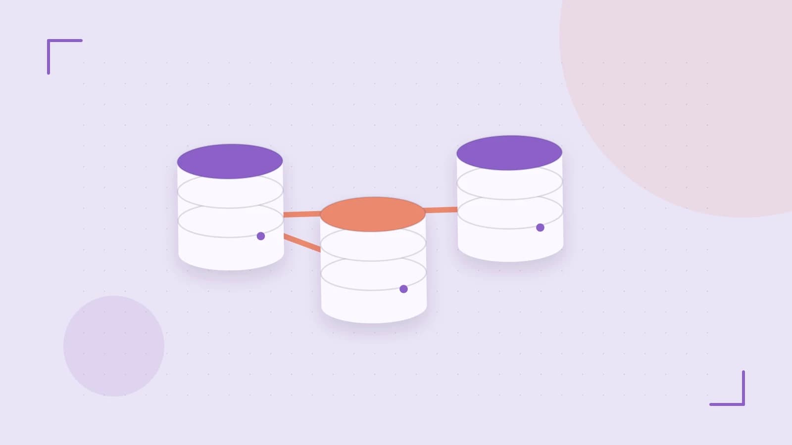 Editorial illustration of structured records, database cylinders and relationships between tables