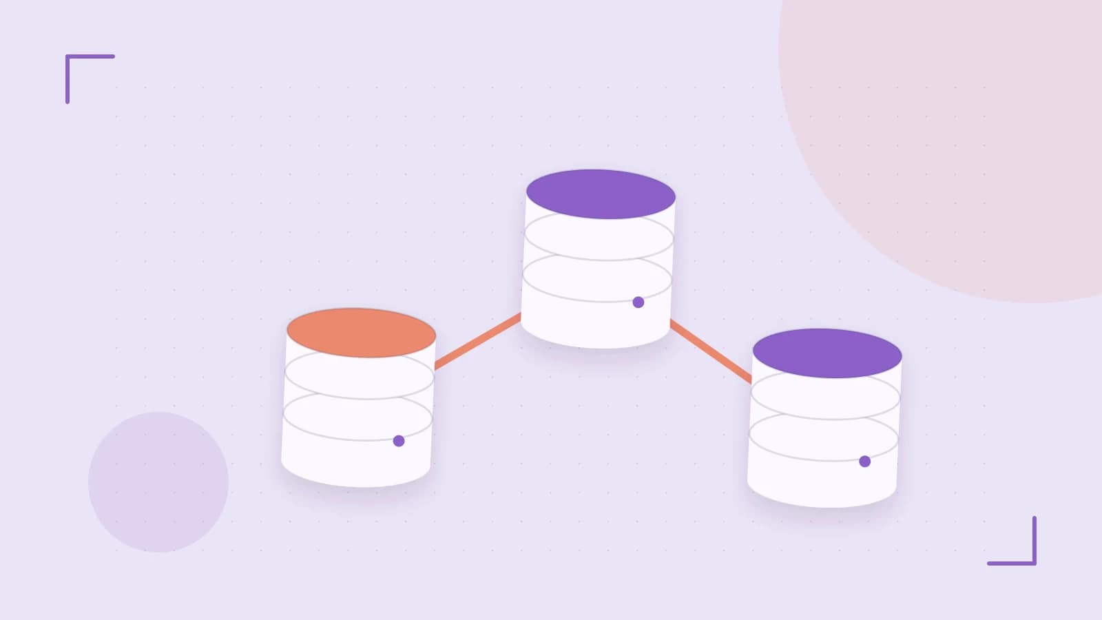 Editorial illustration of structured records, database cylinders and relationships between tables