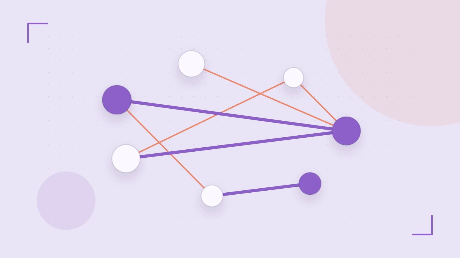 Editorial illustration of an algorithmic node graph with branching paths and a highlighted result