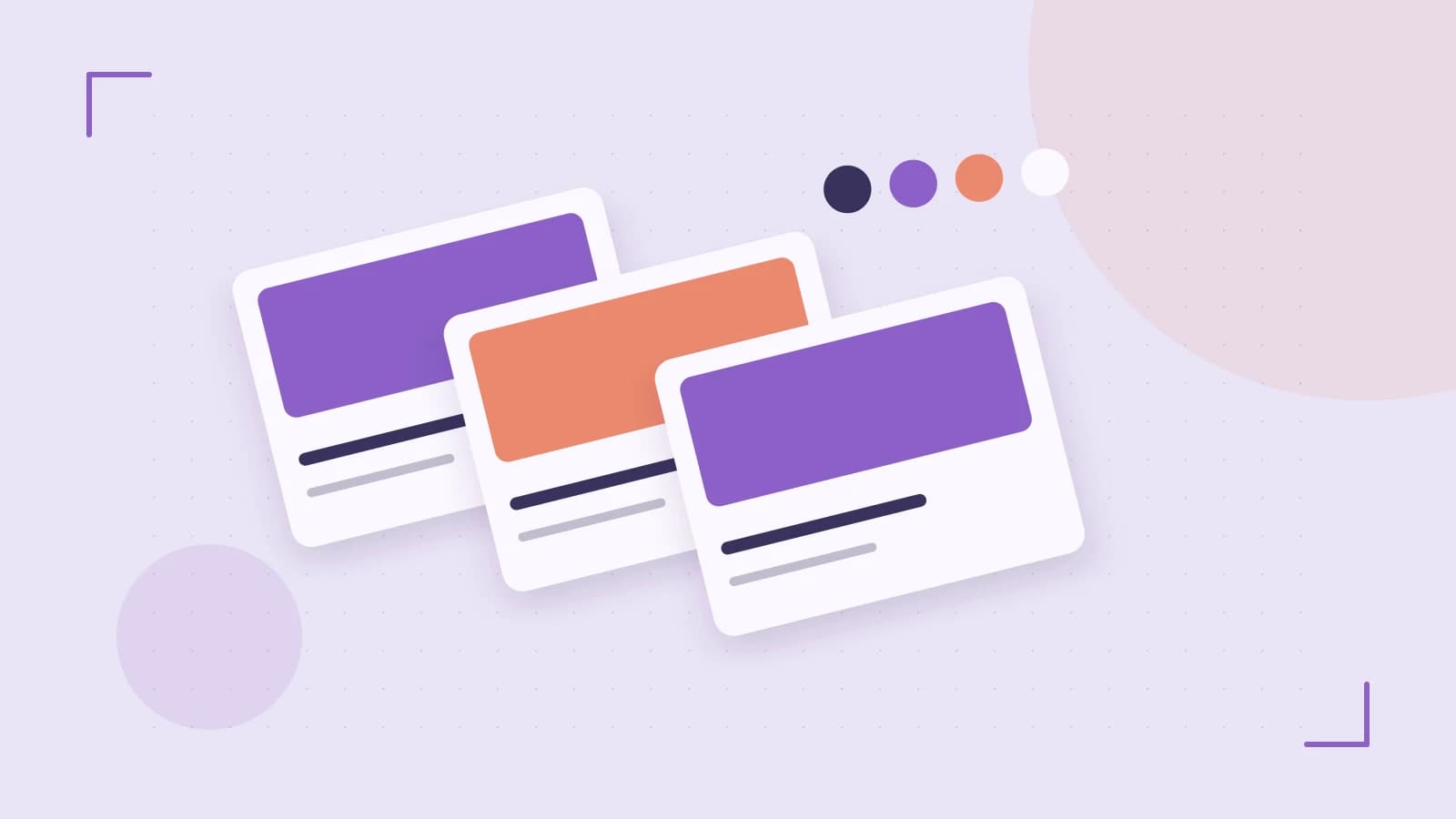 Editorial illustration of responsive browser layouts, overlapping design components and a color system