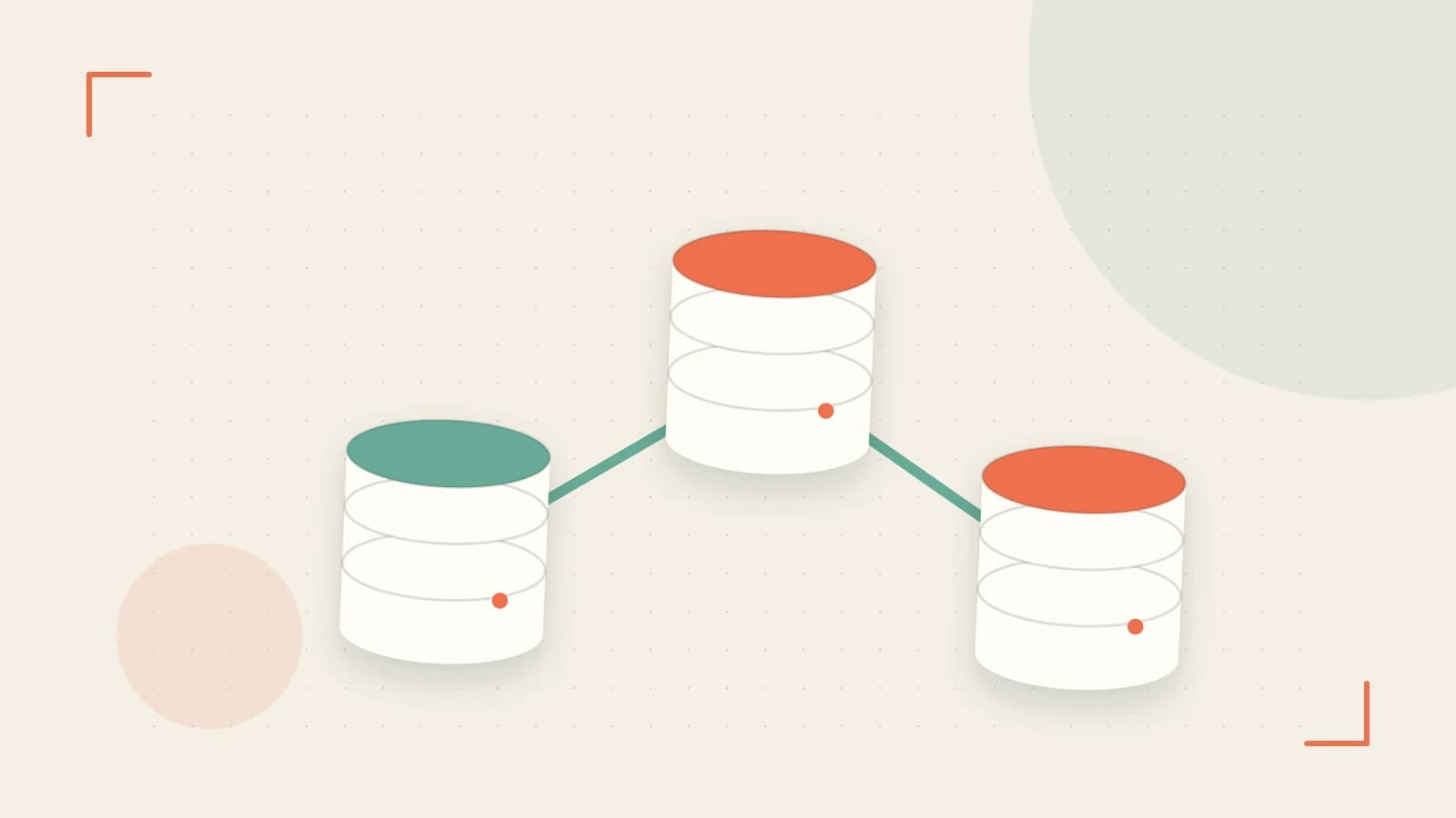 Editorial illustration of structured records, database cylinders and relationships between tables