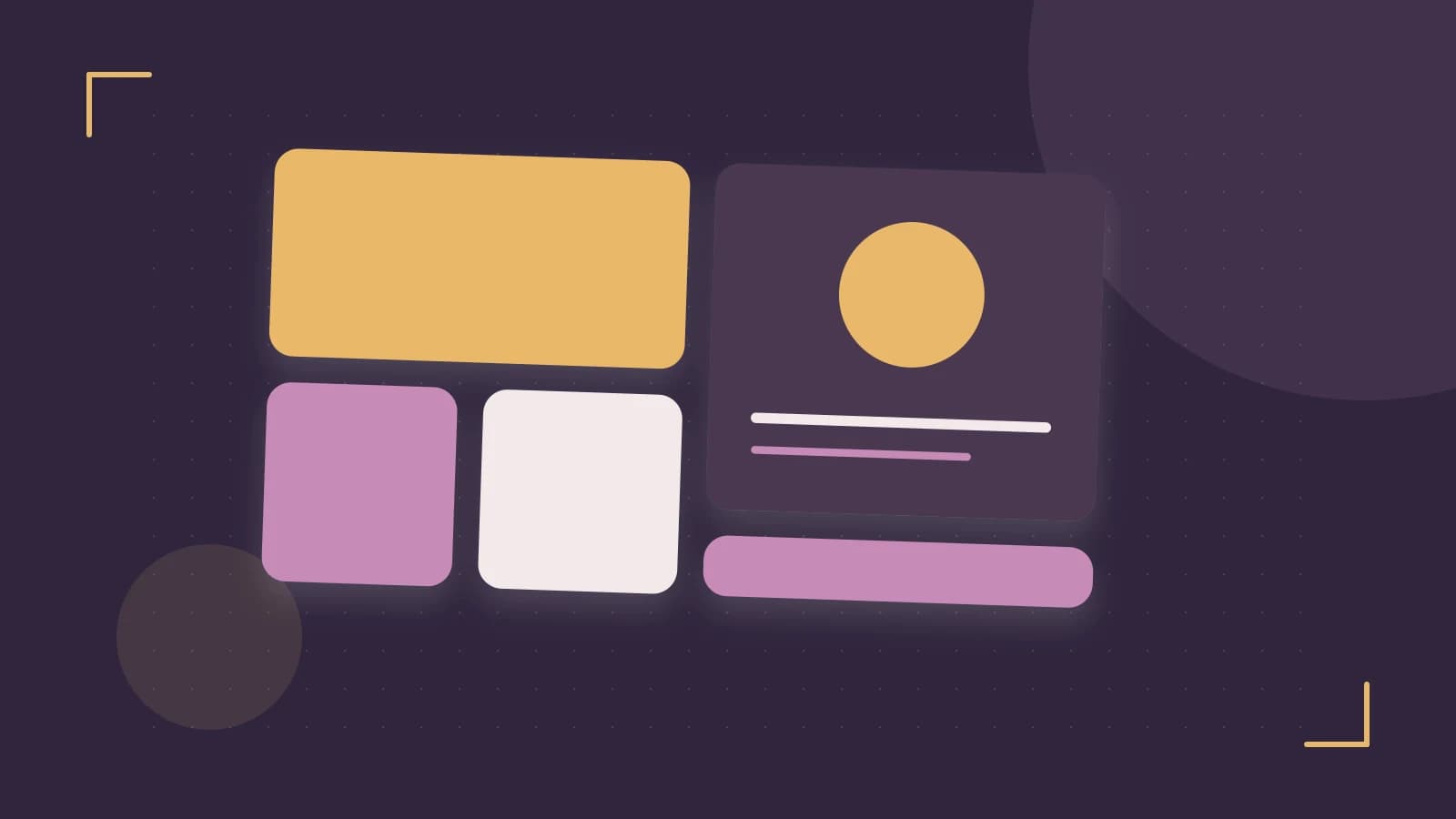 Editorial illustration of responsive browser layouts, overlapping design components and a color system