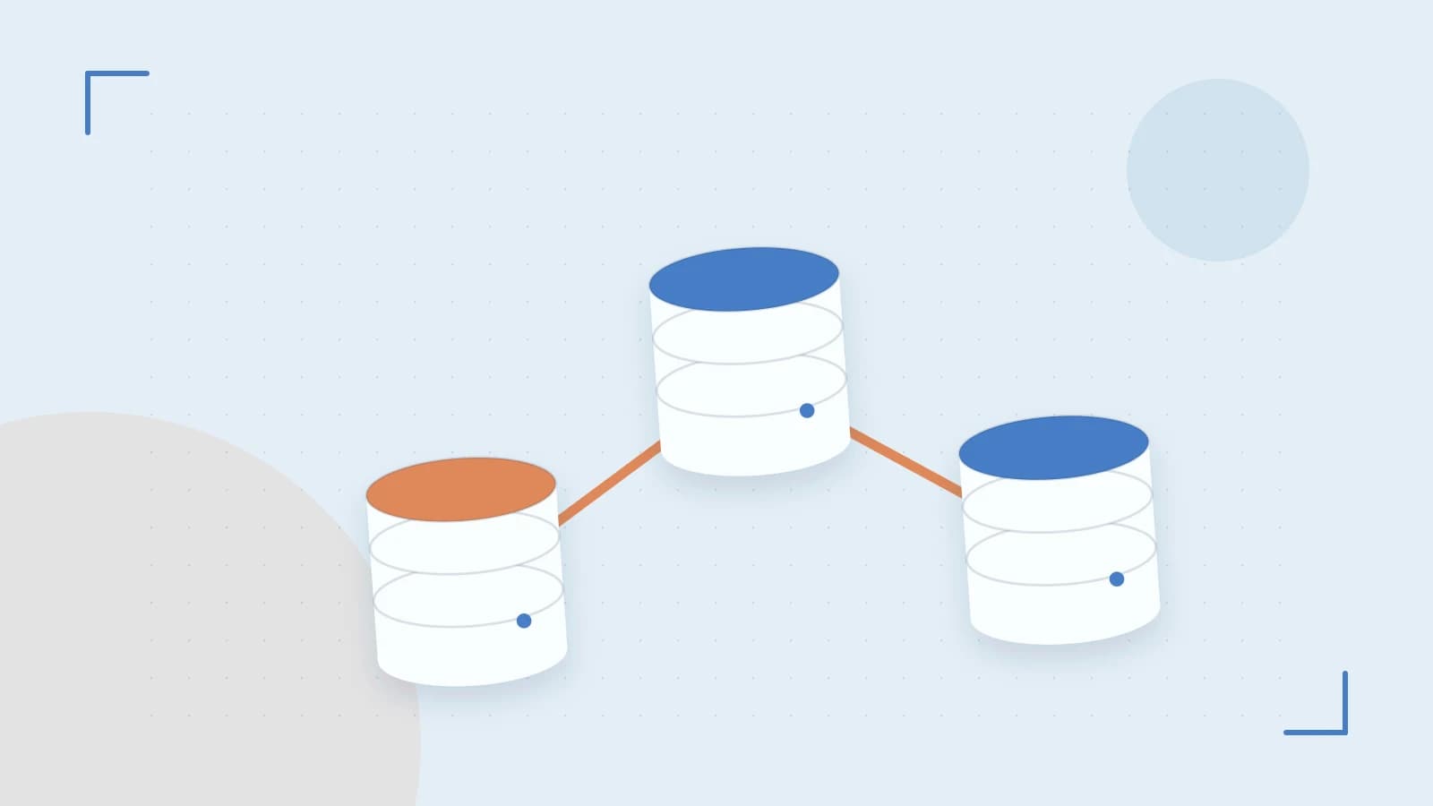 Editorial illustration of structured records, database cylinders and relationships between tables