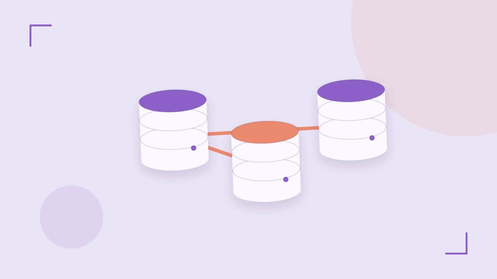 Editorial illustration of structured records, database cylinders and relationships between tables