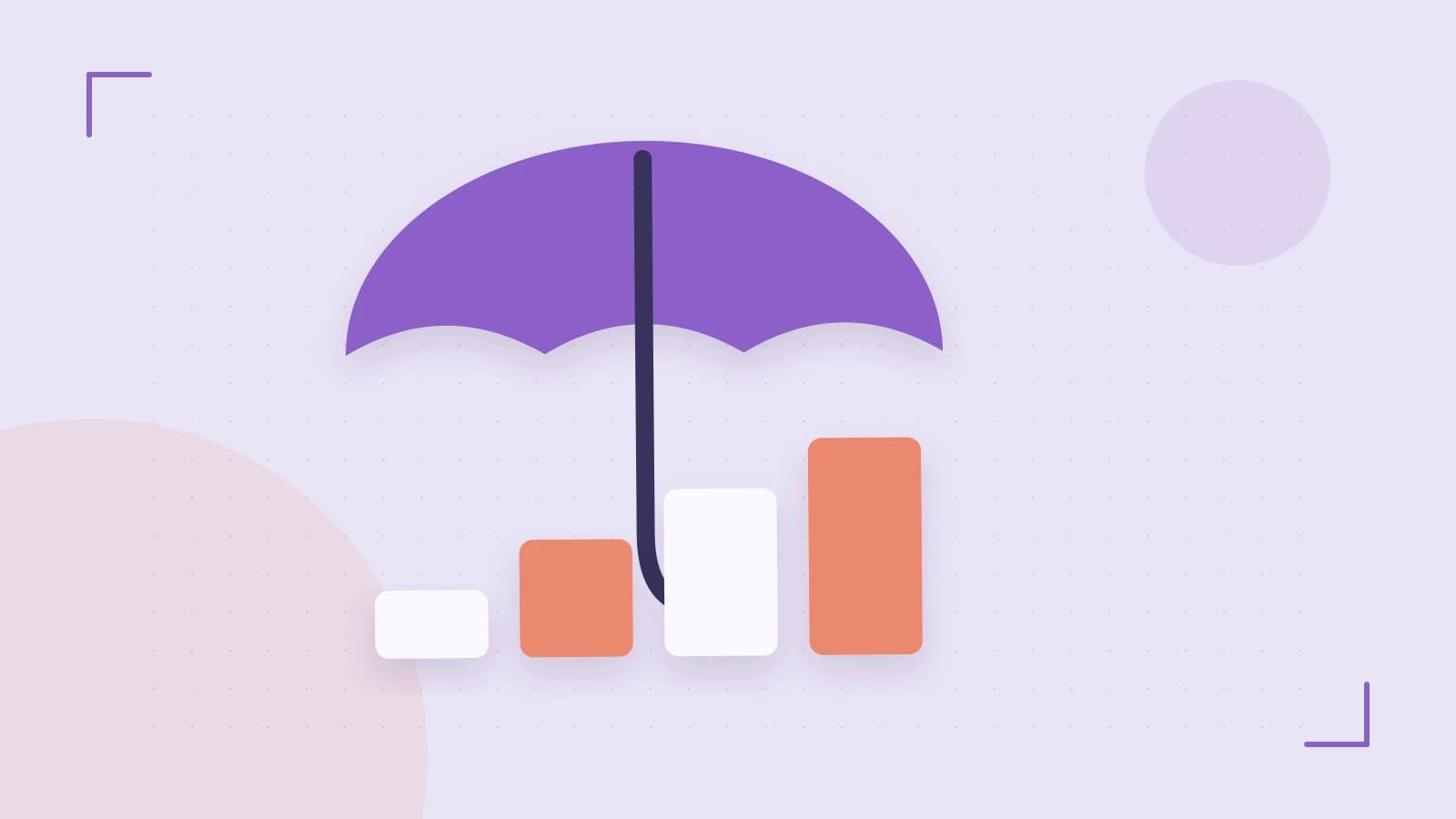 Editorial illustration of abstract coins, a payment card and a geometric financial chart without data labels