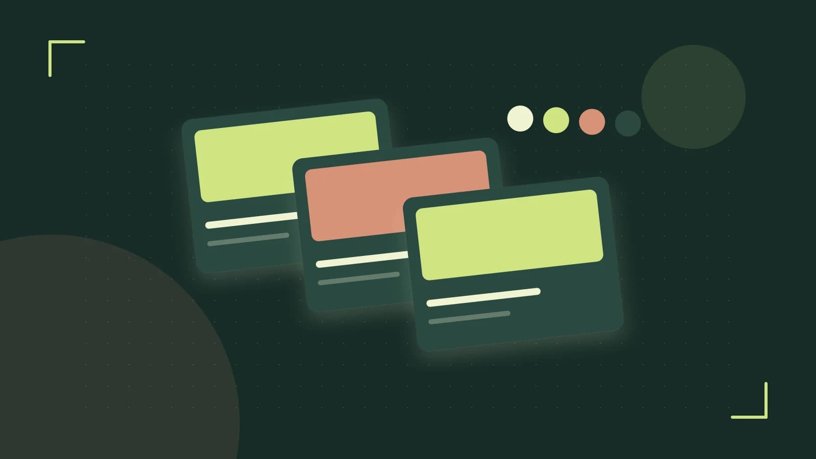 Editorial illustration of responsive browser layouts, overlapping design components and a color system