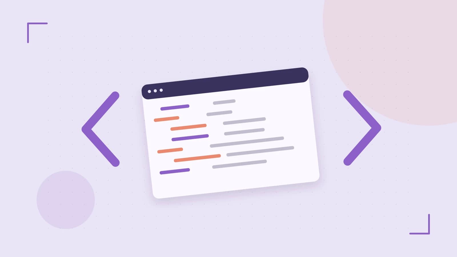 Editorial illustration of an abstract code editor, syntax blocks and oversized programming brackets