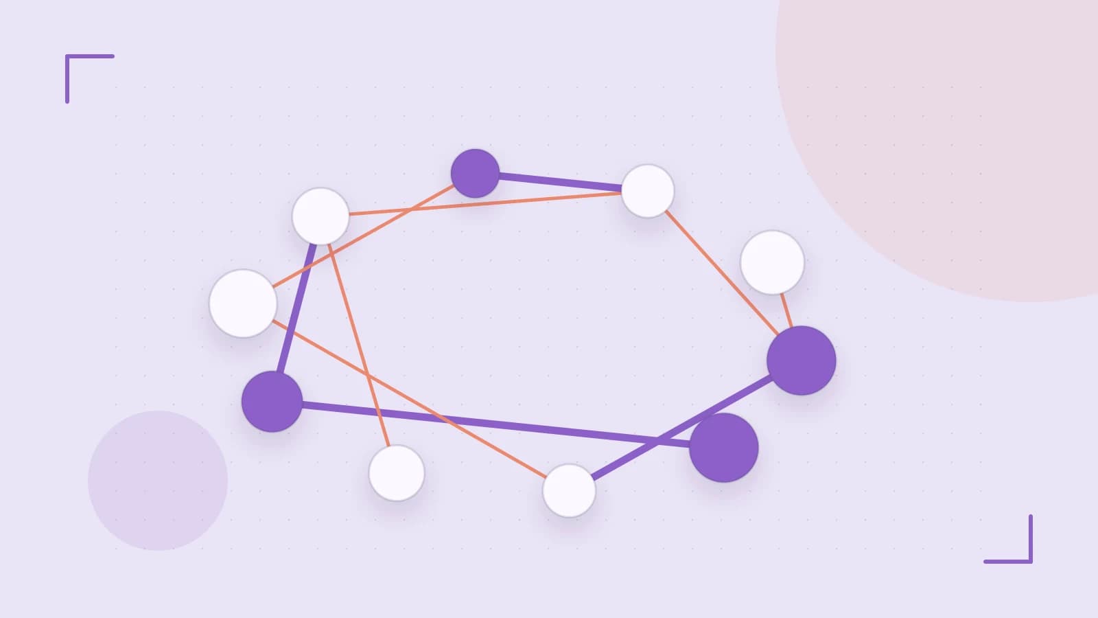 Editorial illustration of an algorithmic node graph with branching paths and a highlighted result