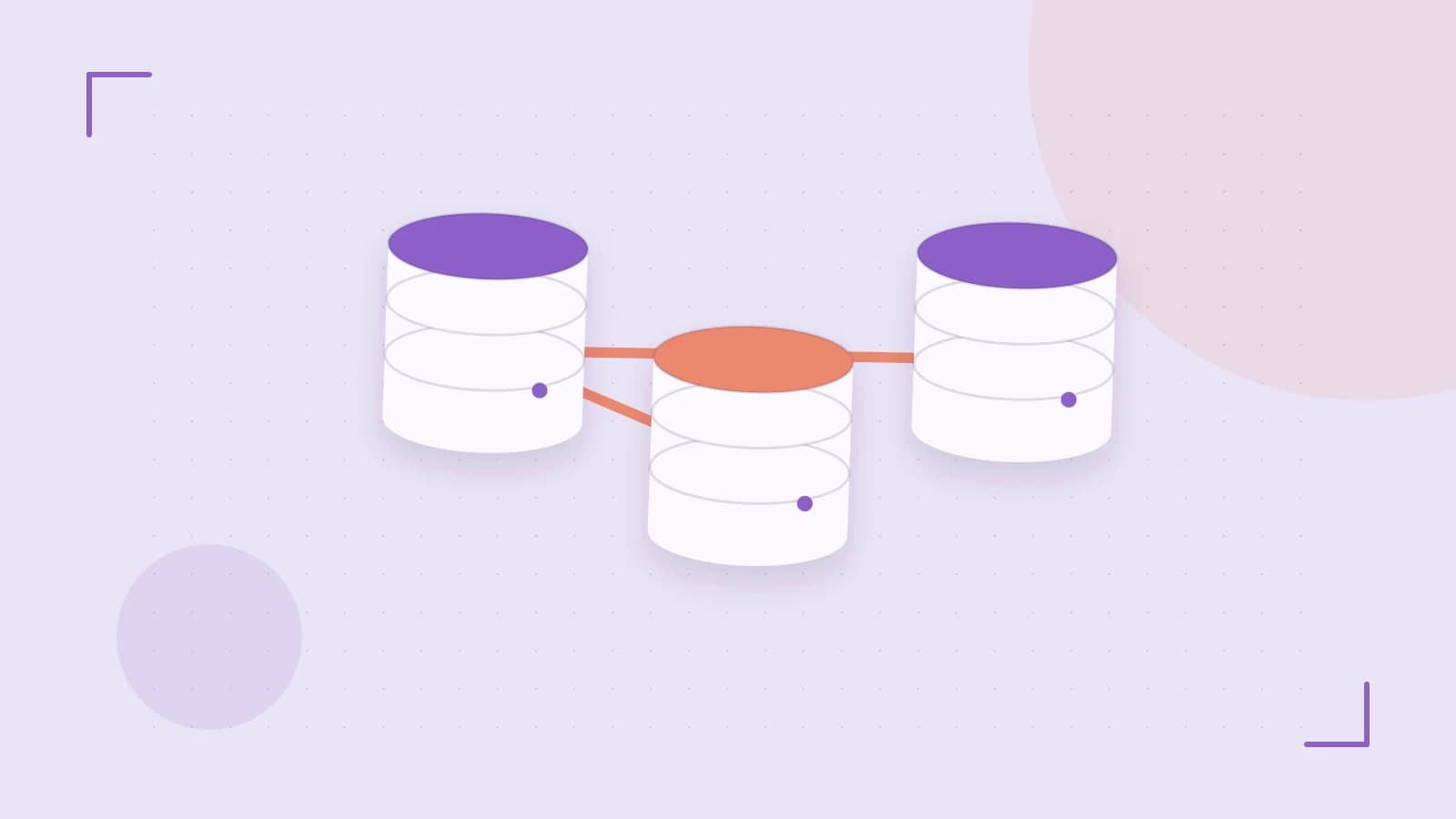 Editorial illustration of structured records, database cylinders and relationships between tables