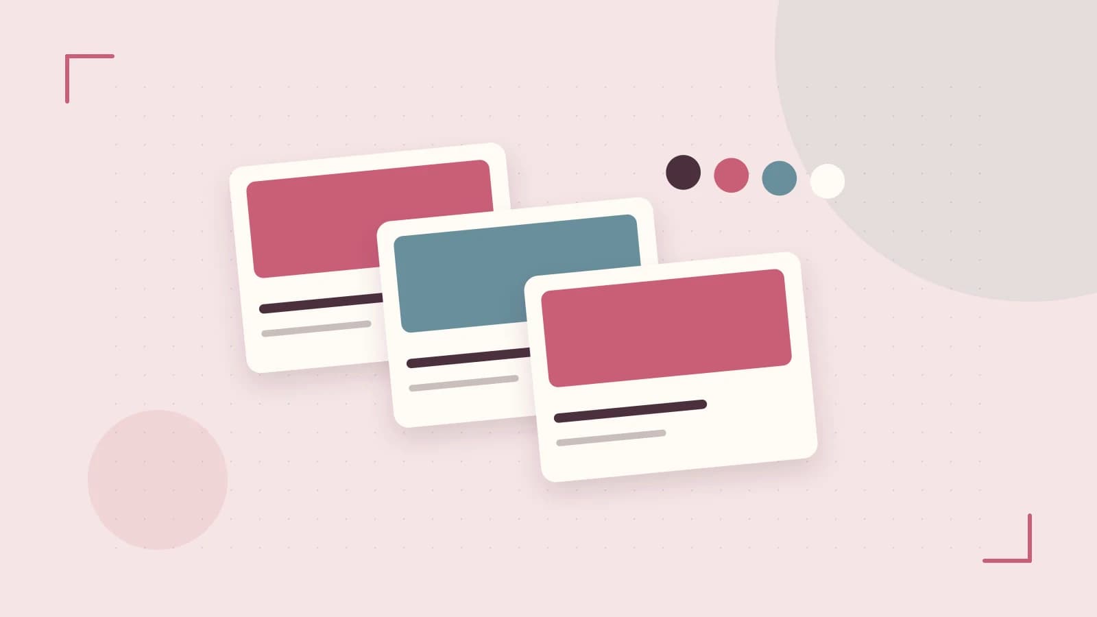 Editorial illustration of responsive browser layouts, overlapping design components and a color system
