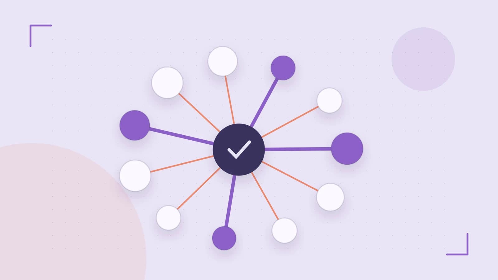 Editorial illustration of an algorithmic node graph with branching paths and a highlighted result