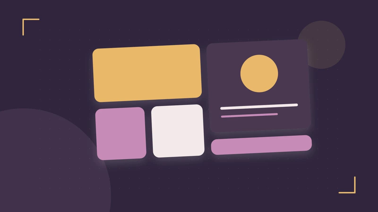 Editorial illustration of responsive browser layouts, overlapping design components and a color system