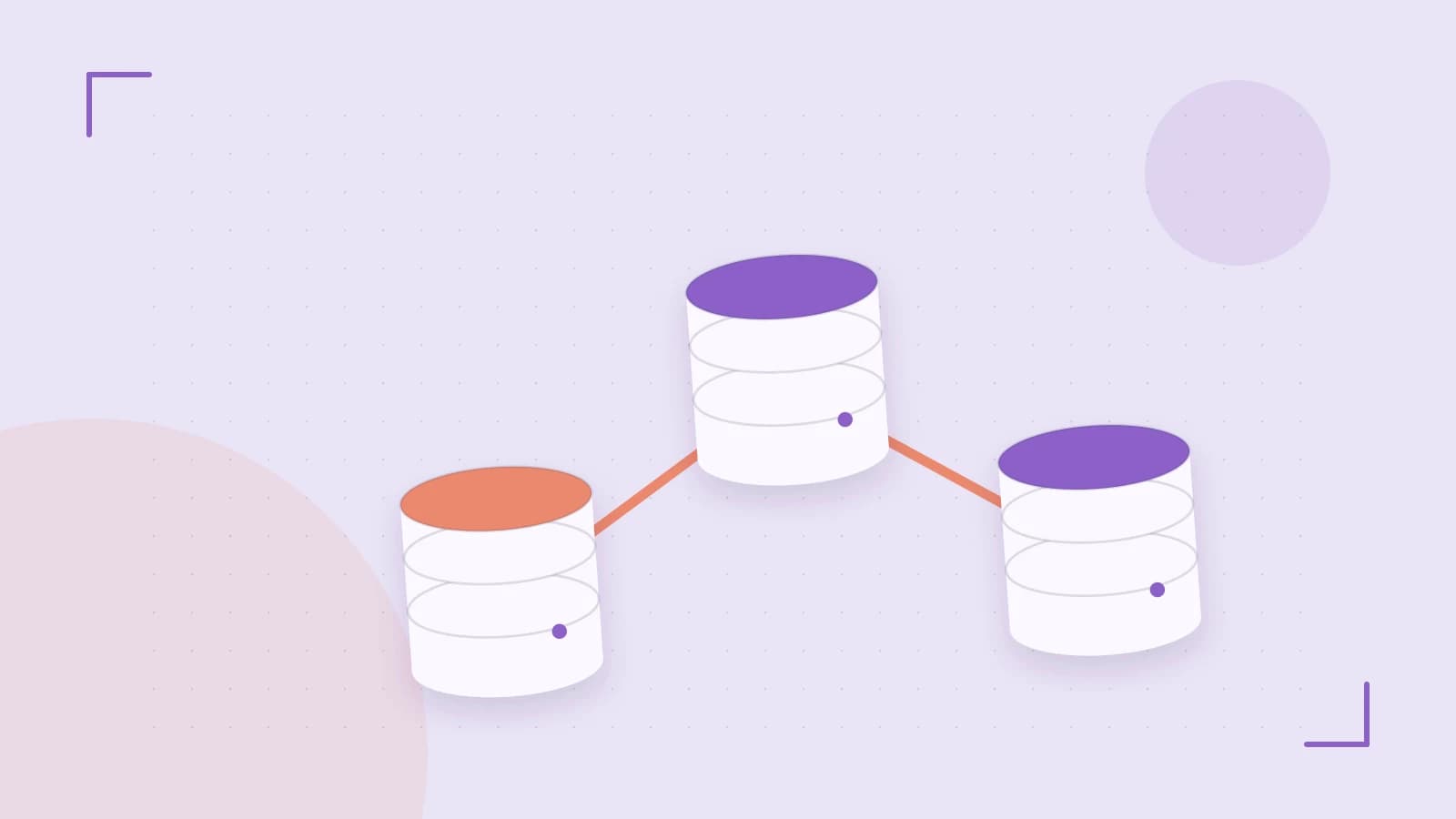 Editorial illustration of structured records, database cylinders and relationships between tables