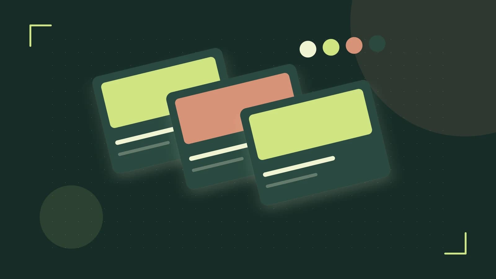 Editorial illustration of responsive browser layouts, overlapping design components and a color system