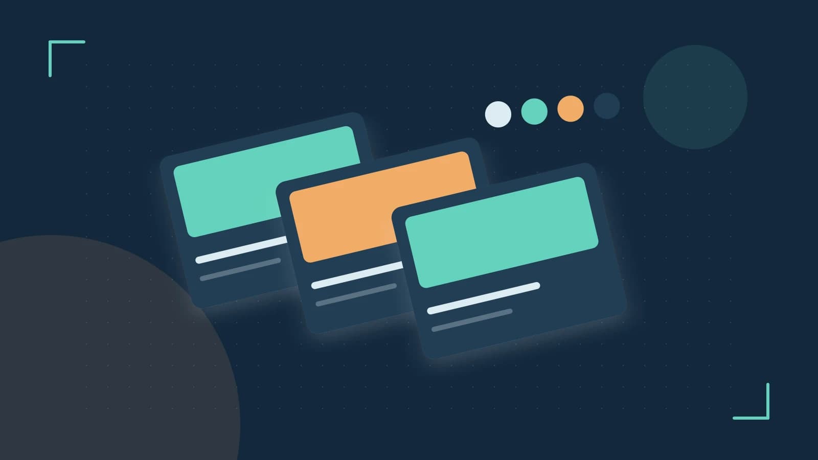 Editorial illustration of responsive browser layouts, overlapping design components and a color system