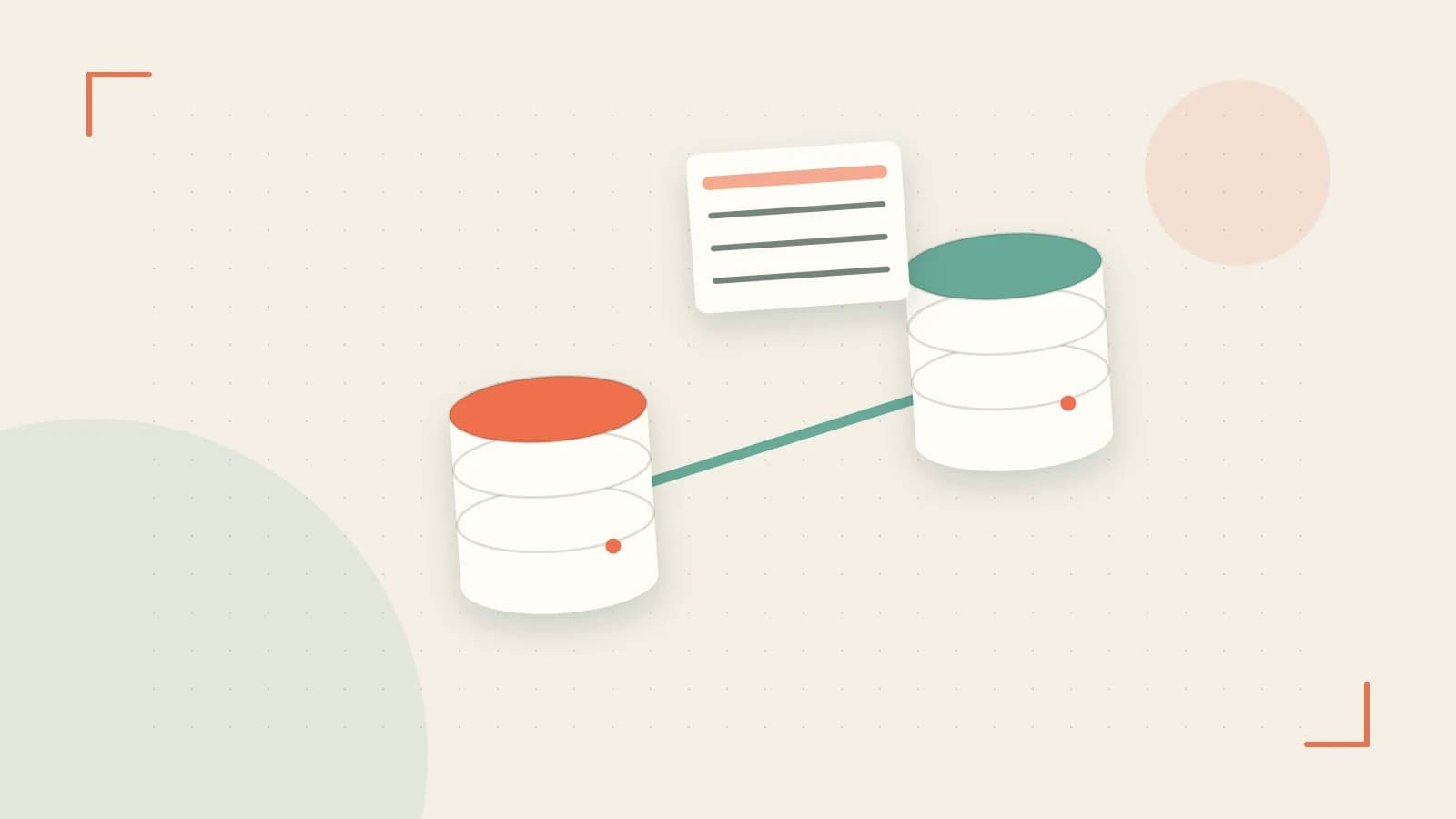 Editorial illustration of structured records, database cylinders and relationships between tables