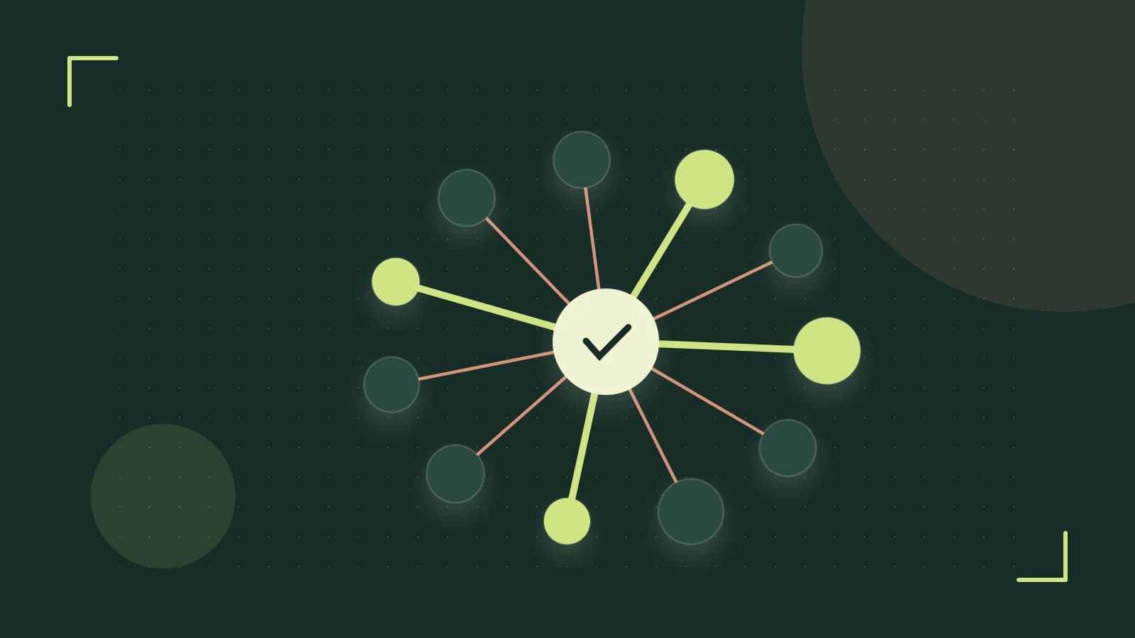 Editorial illustration of an algorithmic node graph with branching paths and a highlighted result