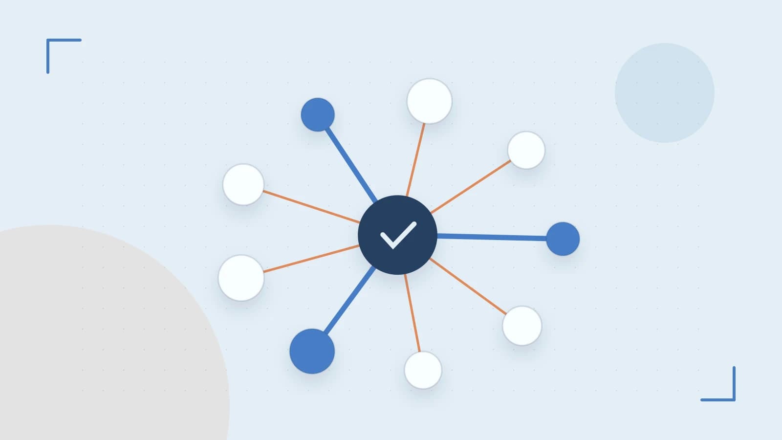 Editorial illustration of an algorithmic node graph with branching paths and a highlighted result
