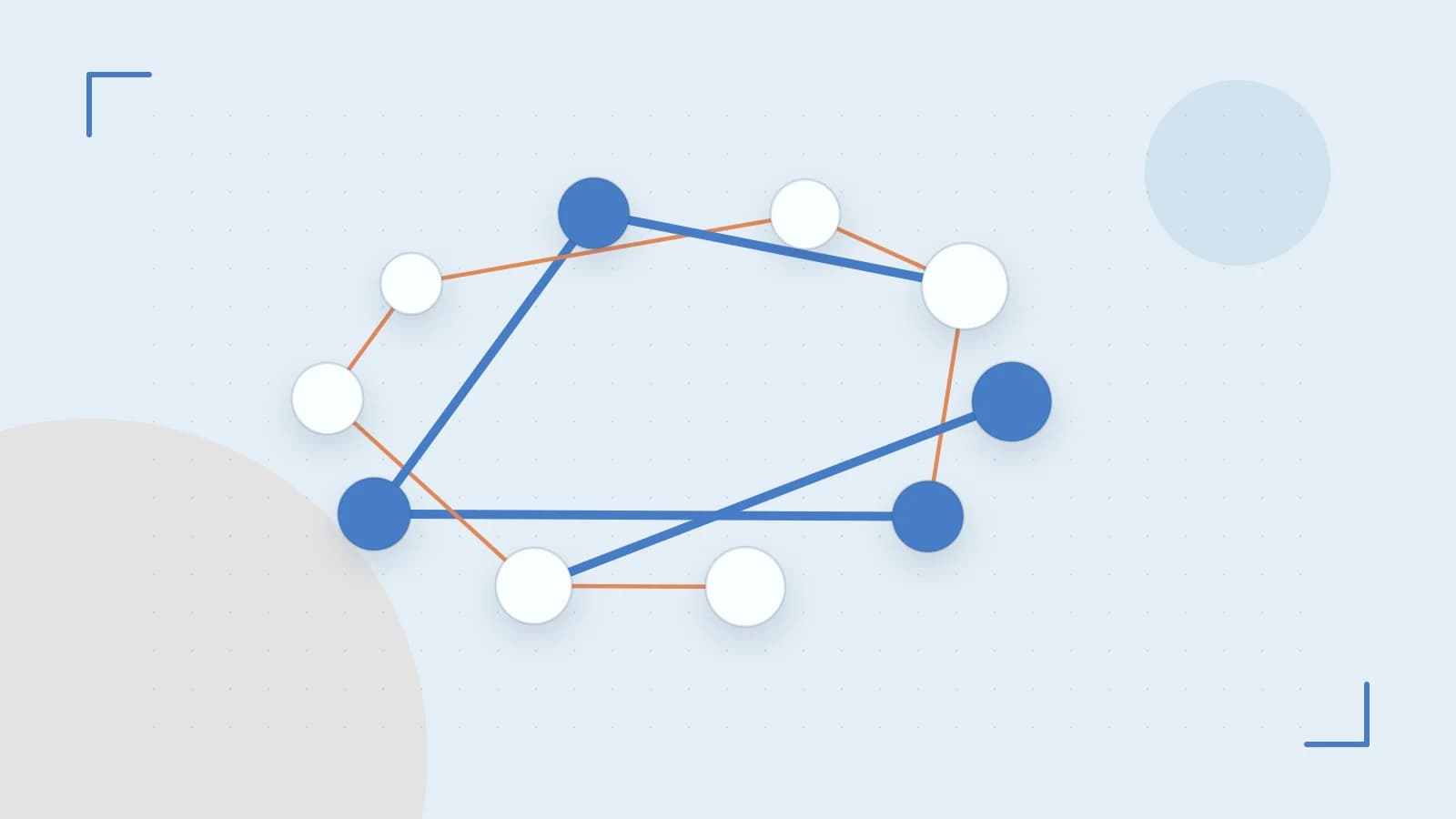 Editorial illustration of an algorithmic node graph with branching paths and a highlighted result