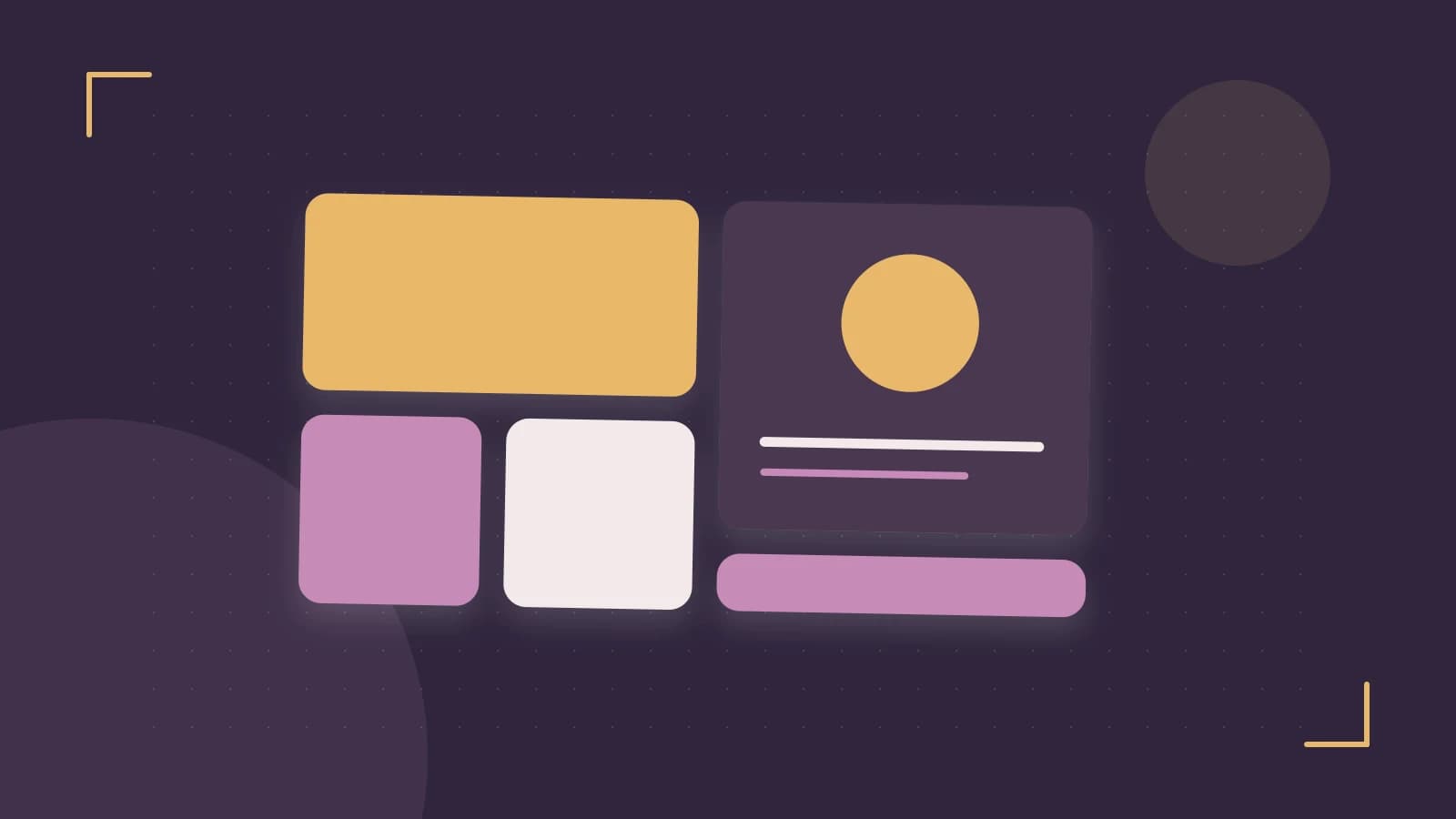 Editorial illustration of responsive browser layouts, overlapping design components and a color system