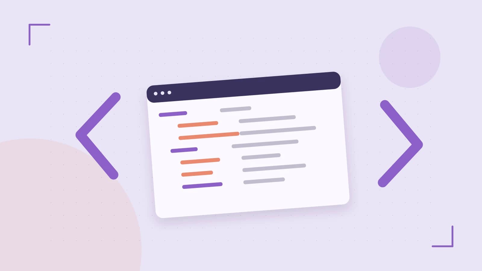Editorial illustration of an abstract code editor, syntax blocks and oversized programming brackets
