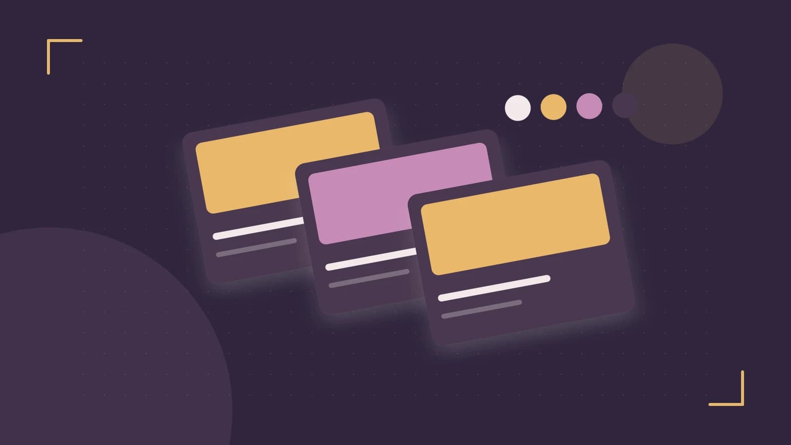 Editorial illustration of responsive browser layouts, overlapping design components and a color system