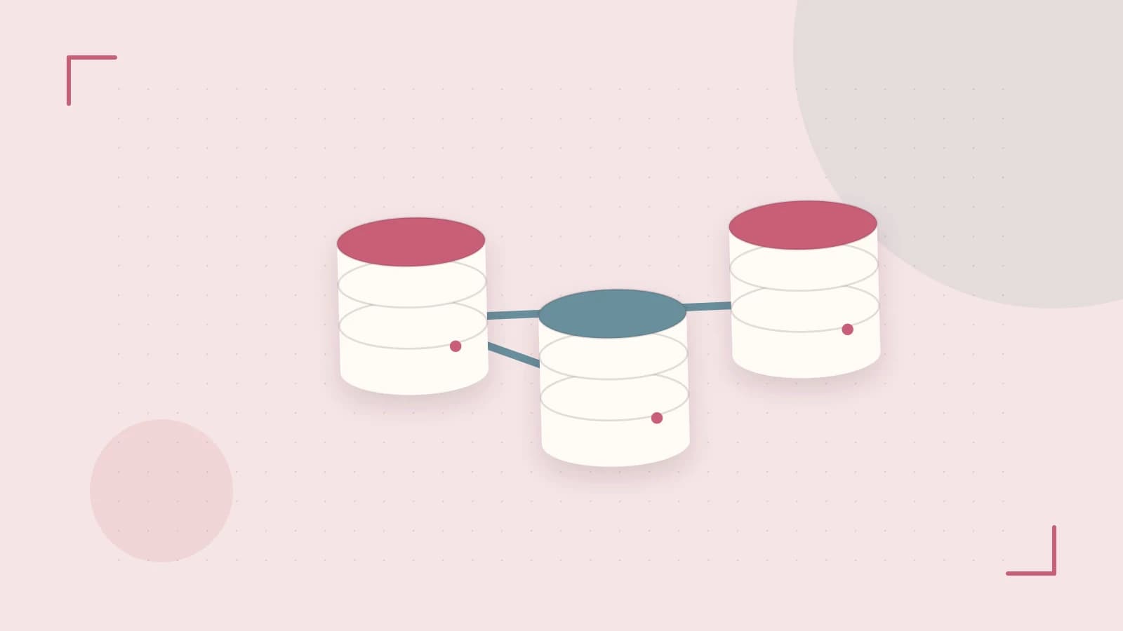 Editorial illustration of structured records, database cylinders and relationships between tables