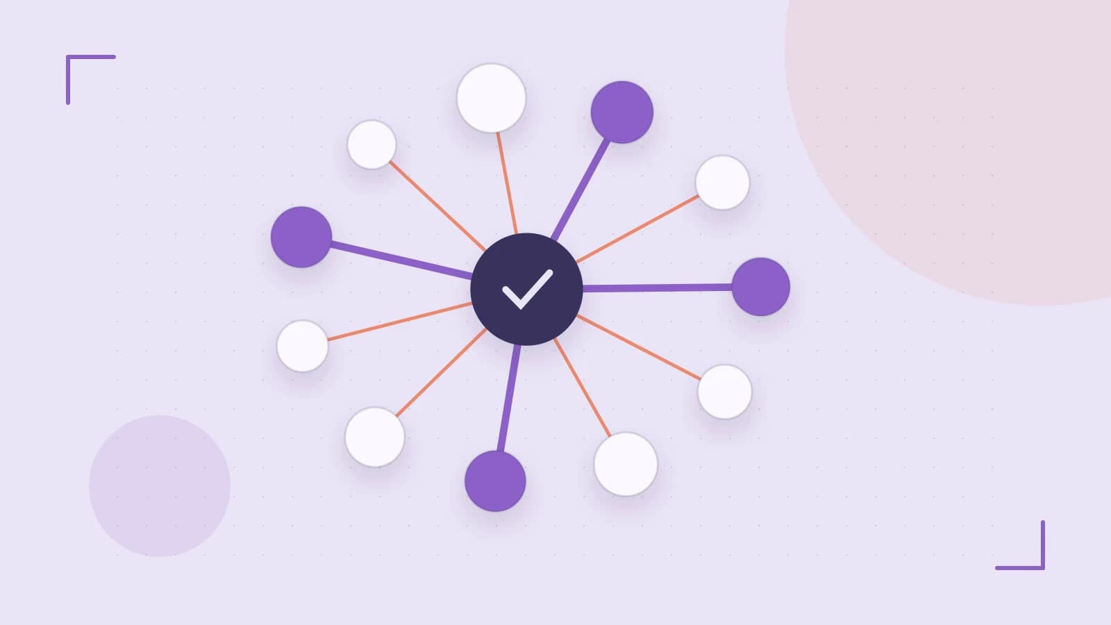 Editorial illustration of an algorithmic node graph with branching paths and a highlighted result