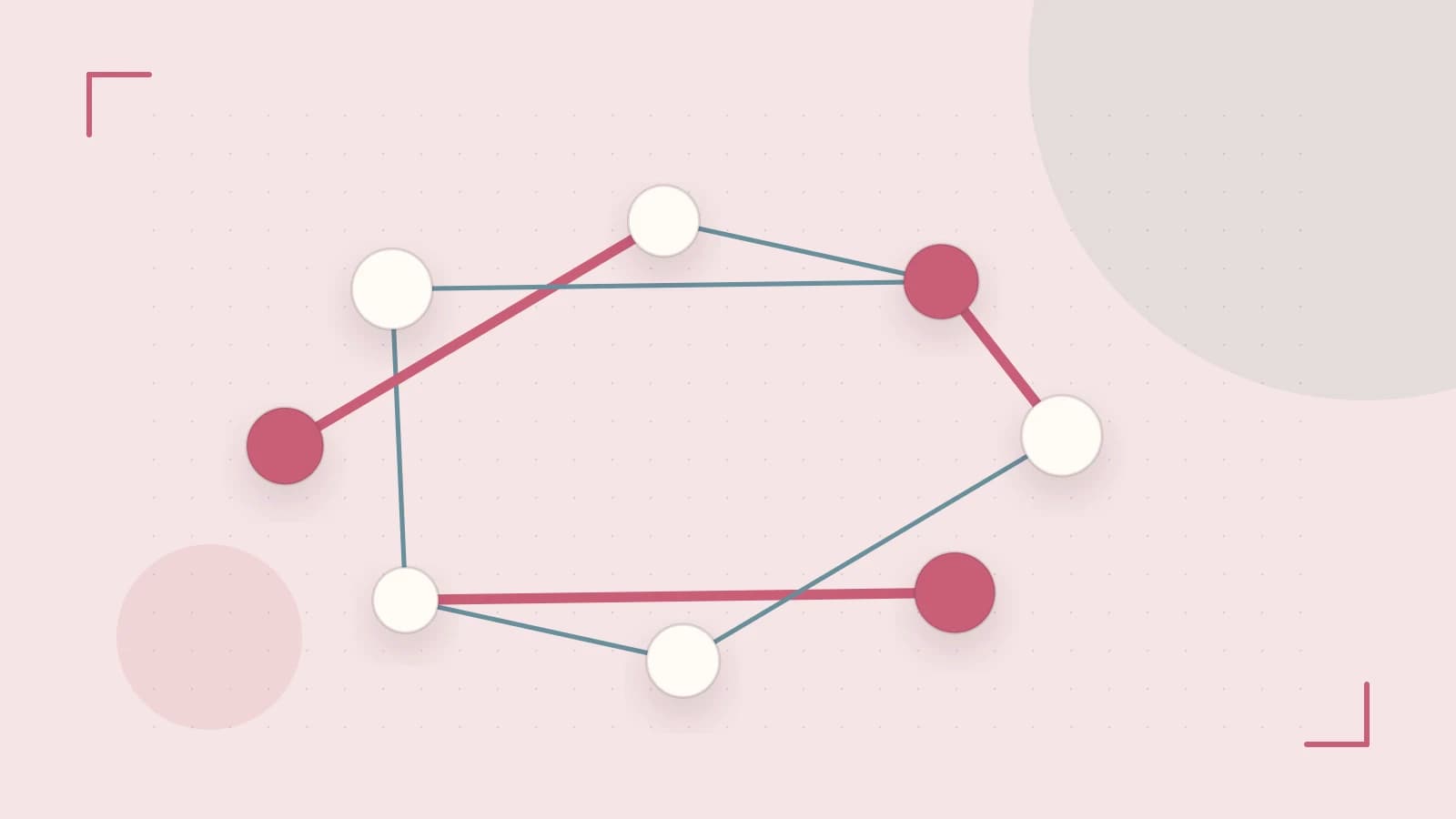 Editorial illustration of an algorithmic node graph with branching paths and a highlighted result