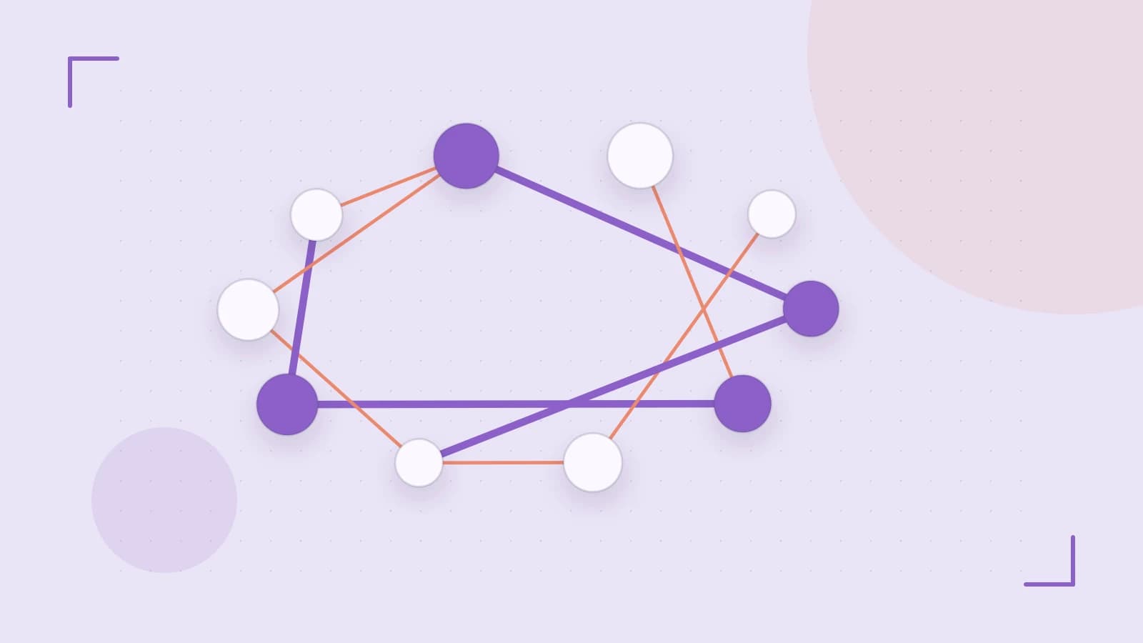 Editorial illustration of an algorithmic node graph with branching paths and a highlighted result