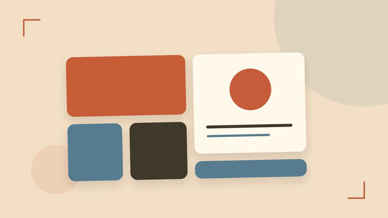 Editorial illustration of responsive browser layouts, overlapping design components and a color system