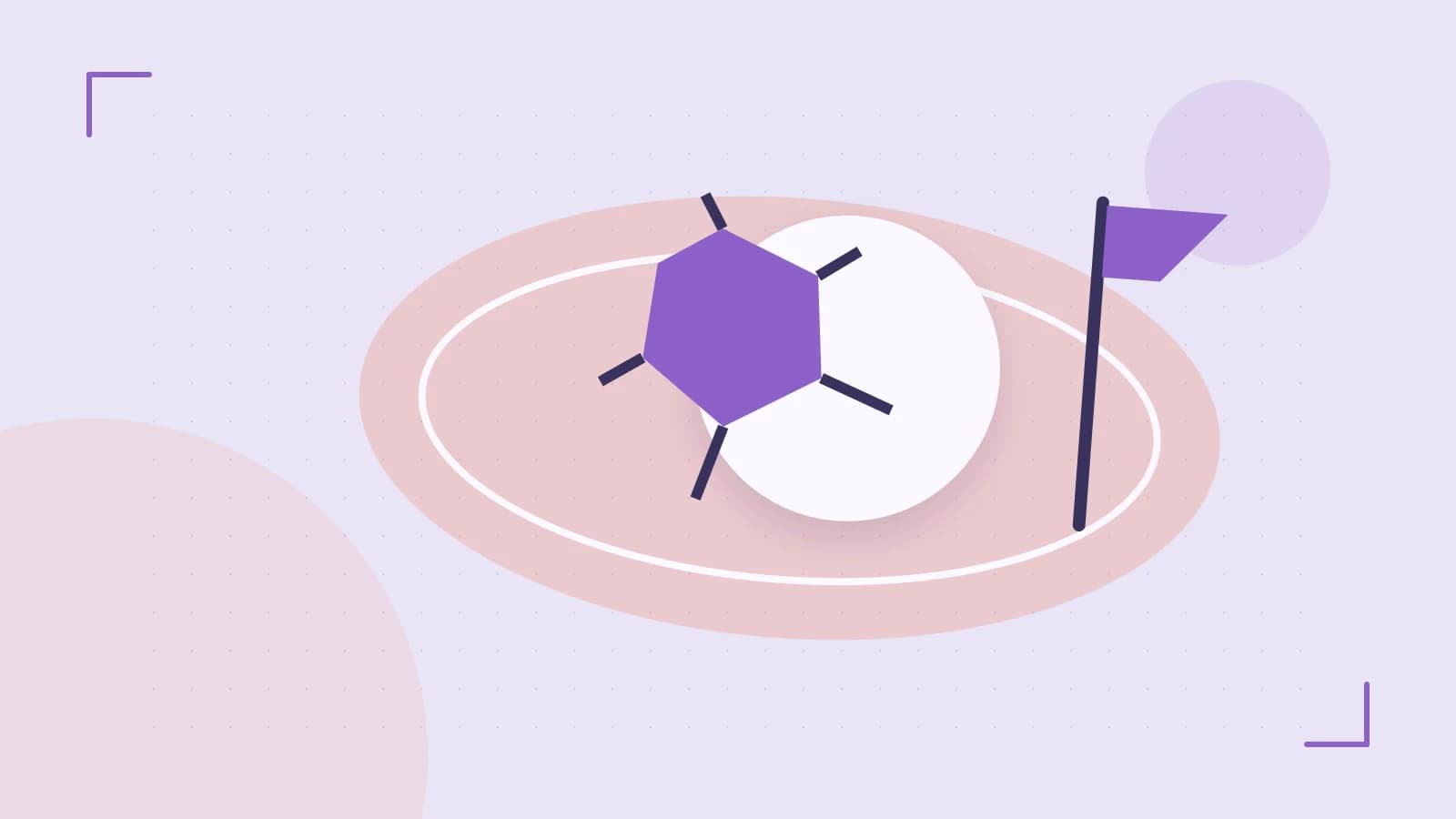 Editorial illustration of a stylized sports ball, stadium geometry and dynamic arcs