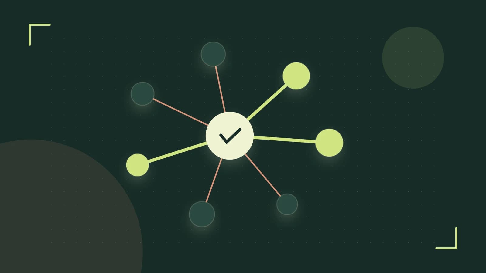 Editorial illustration of an algorithmic node graph with branching paths and a highlighted result