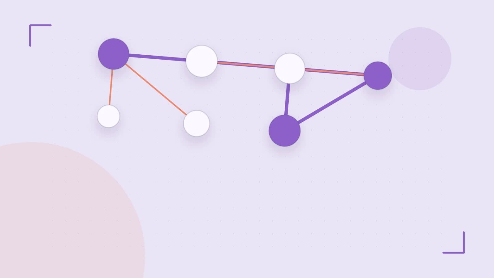 Editorial illustration of an algorithmic node graph with branching paths and a highlighted result